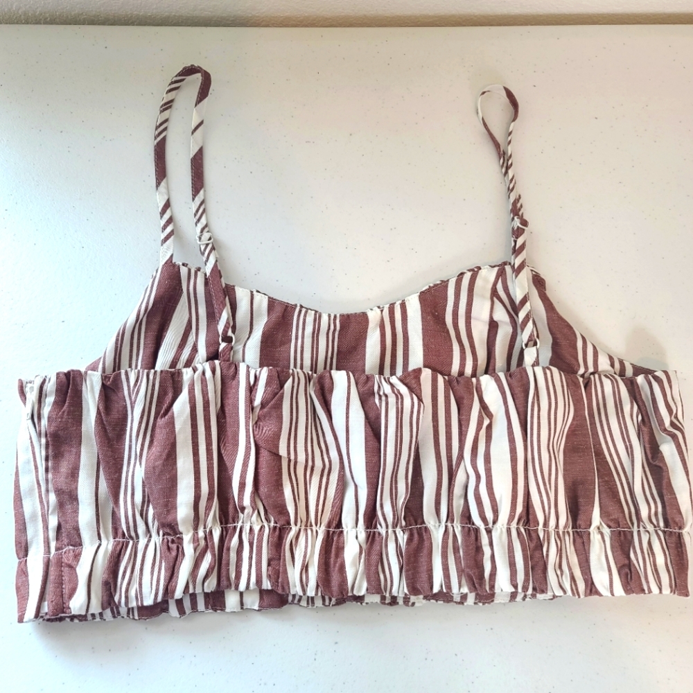 H&M x LemLem Striped Crop Linen Beachy Coastal Crop Top - Picture 5 of 9